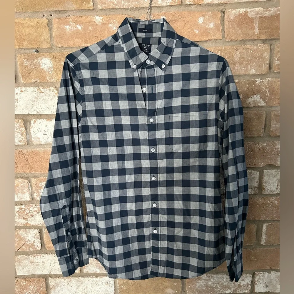 J. Crew Blue and White Plaid Button Down Shirt. Size small Slim fit.